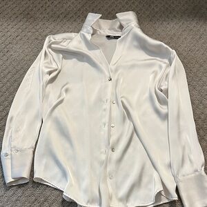 Zara Cream Satin Button-Up Blouse